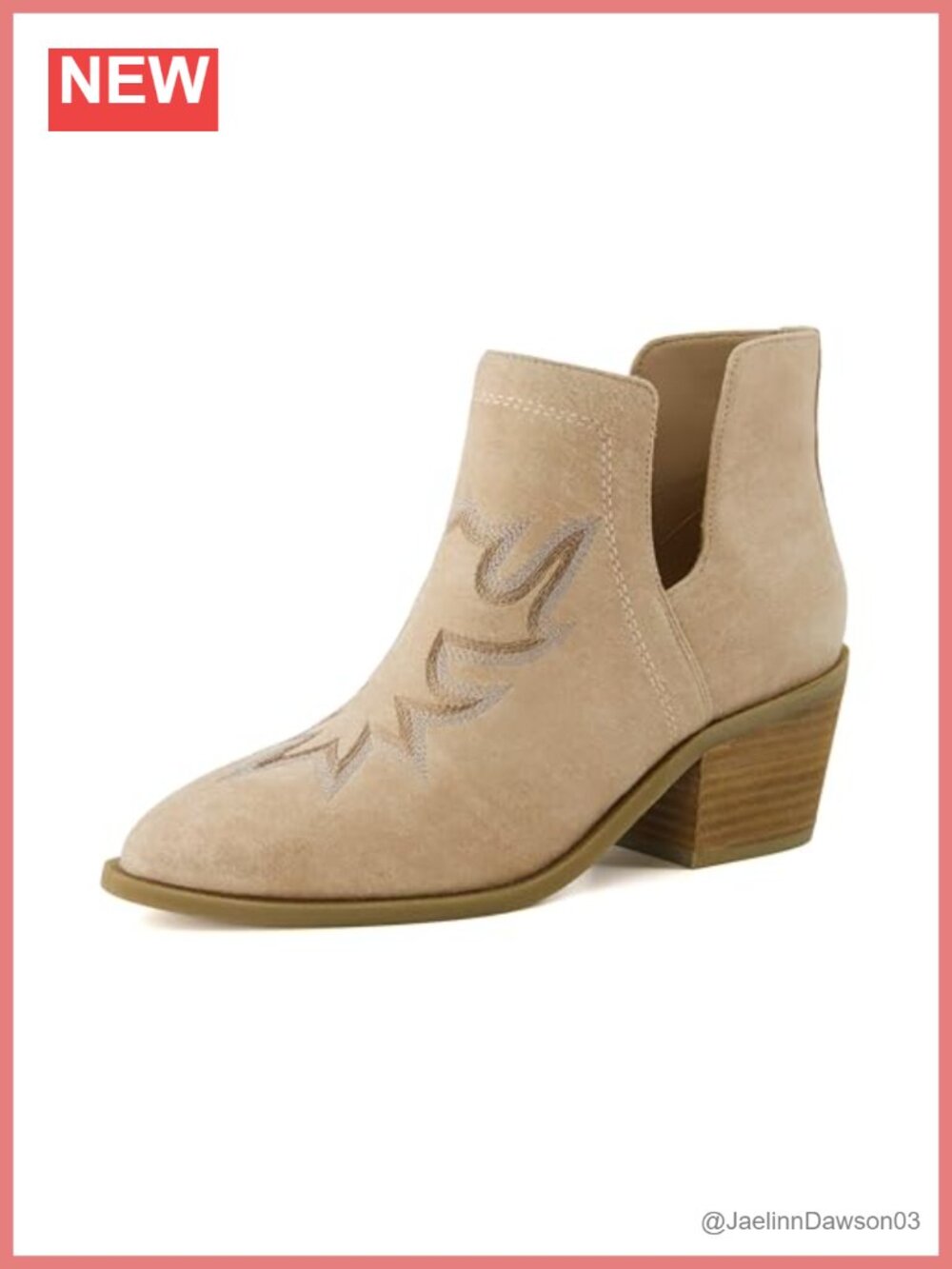 Western Bootie Pointed Toe Ankle Faux Leather Memory Foam Heeled